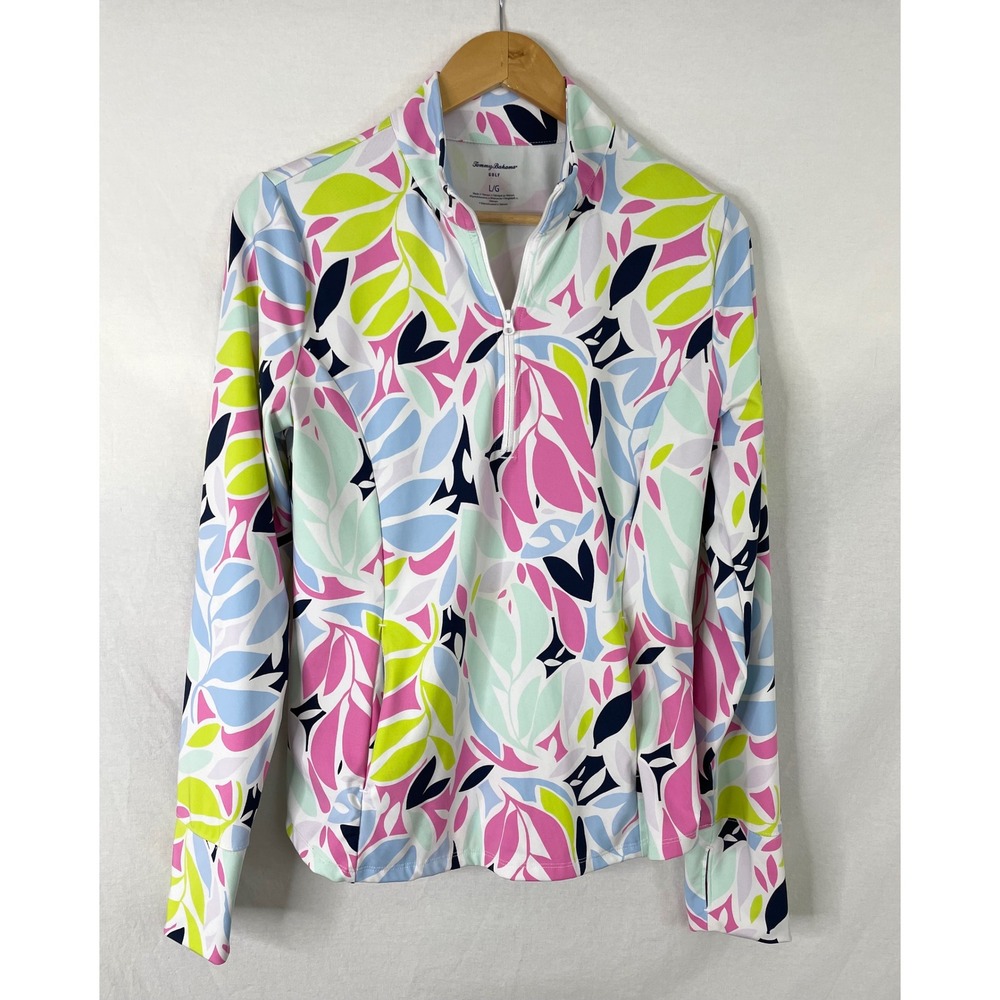 Tommy Bahama Golf Top Womens Large L Floral Stretch Quarter Zip Pullover